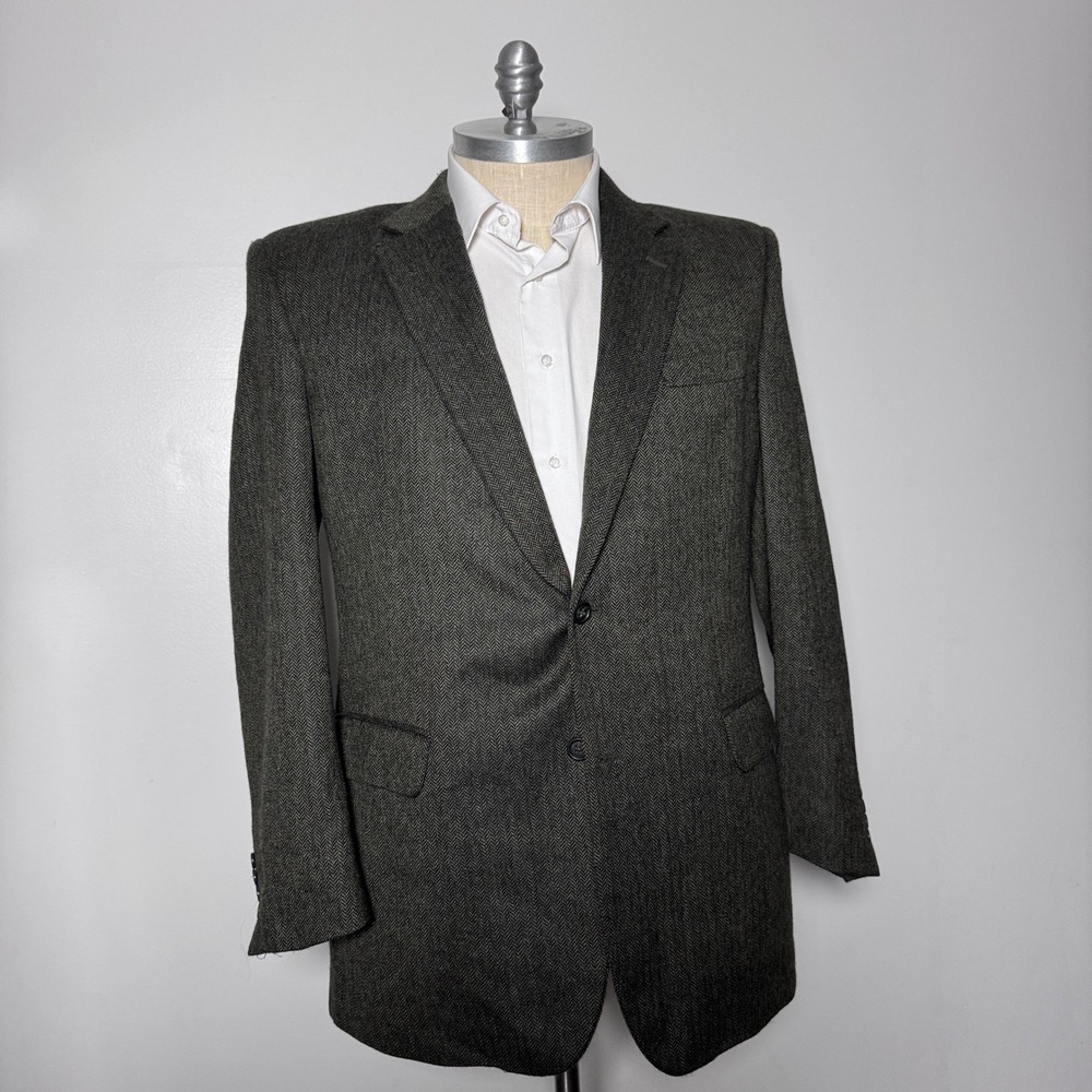 Jos A Bank Blazer Mens‎ 46L Gray Herringbone 100% Wool Sport Coat